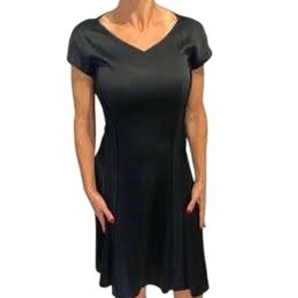 Hugo Boss Dartonika Black Satin Fit Flare Dress 12‎